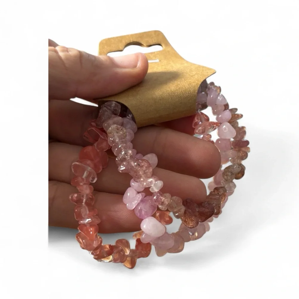 Boho Elegant Pink Stone Beaded Bracelet